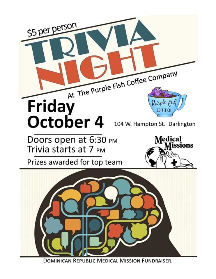 Trivia Night at Purple Fish Coffee Company Flyer