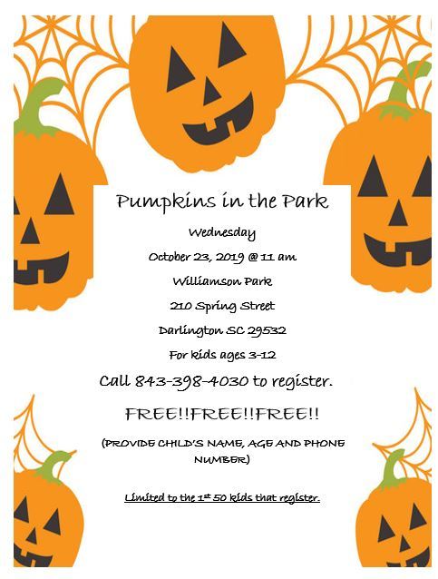 Pumpkins in the Park flyer Wednesday 11am