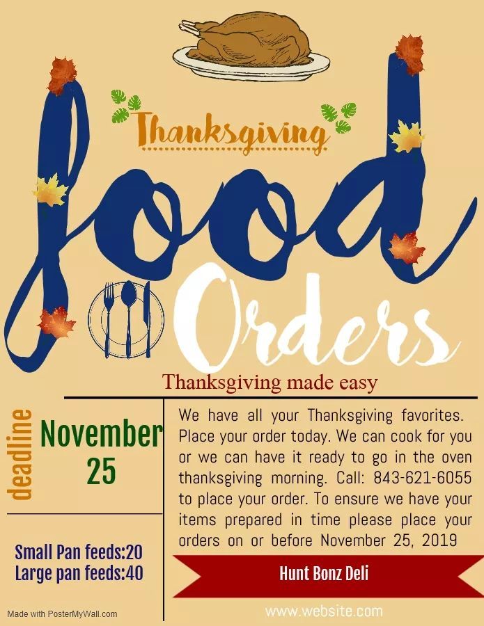 Order Thanksgiving at Hunt Bonz Deli