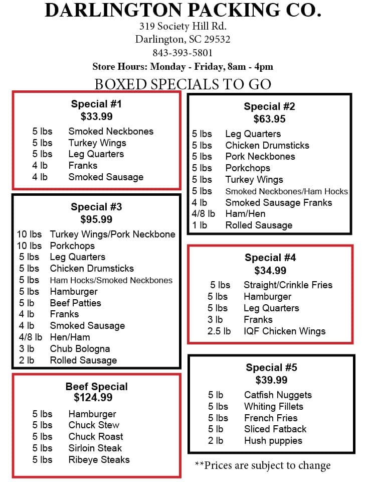 Darlington Packing menu